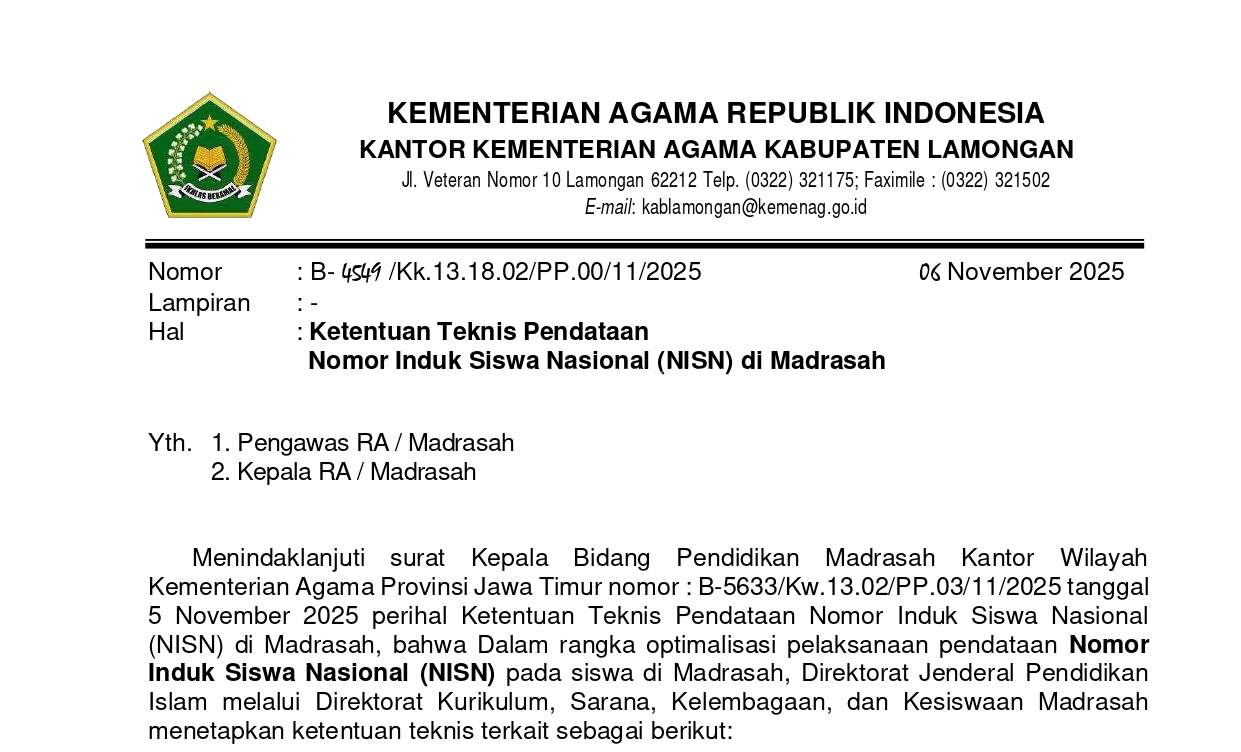 Teknis Pendataan NISN di Madrasah